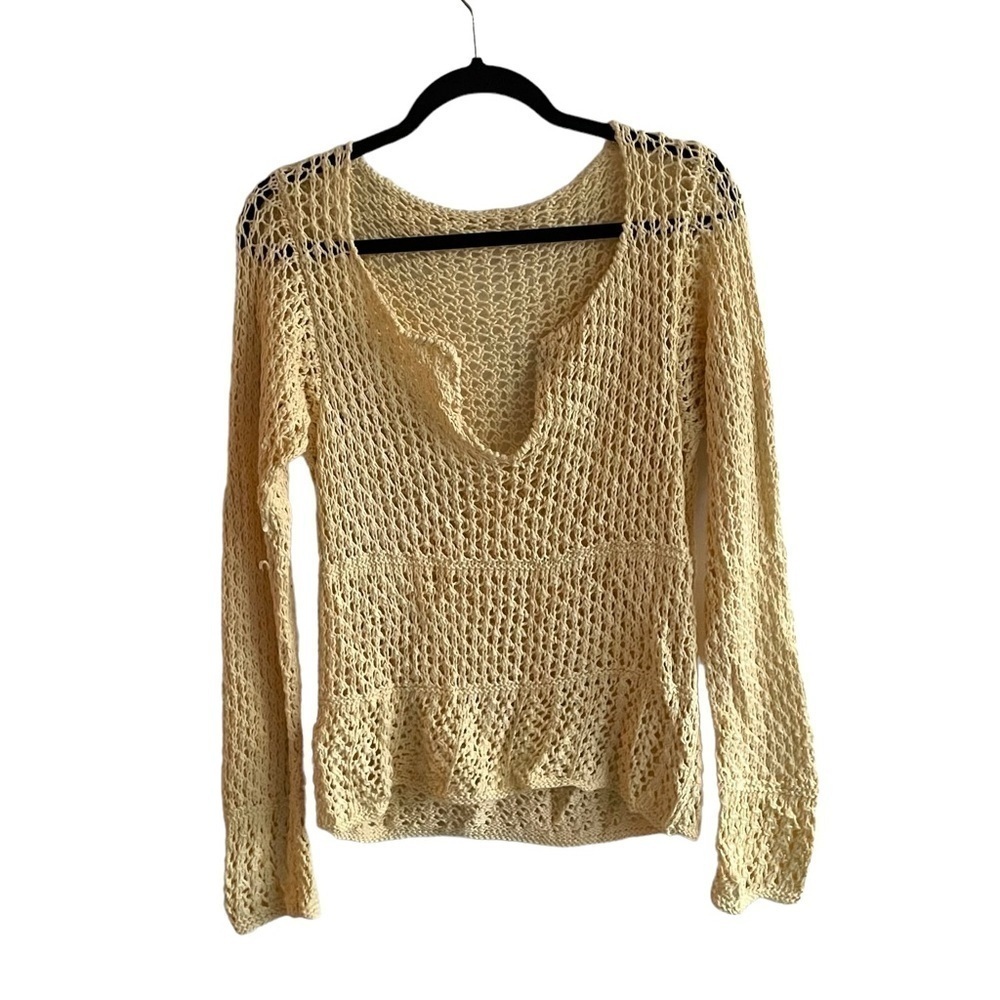 HAND KNIT Handmade Cotton Crochet Sweater Yellow S